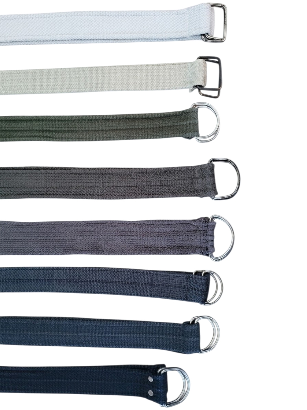 Mens Canvas D-Ring Webbing Belt Lot of 8- Gray, Navy, Black & Neutral Colors